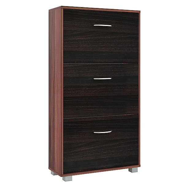 Schuhschrank in Wenge-Schwarz mit 3 geräumigen Kipper günstig online kaufen