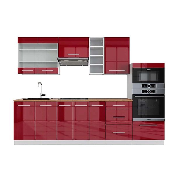 Vicco Fame-Line Küchenzeile Bordeaux Hochglanz/Weiß 280 cm AP Eiche ohne E- günstig online kaufen