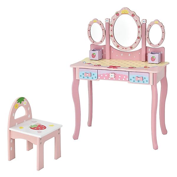 Costway Kinder Schminktisch mit Klappbarem Spiegel & 3 Schubladen Rosa günstig online kaufen