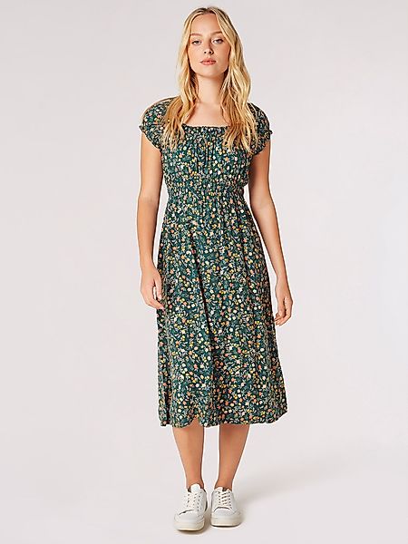 Apricot Midikleid Florales Midikleid, mit gesmokter günstig online kaufen