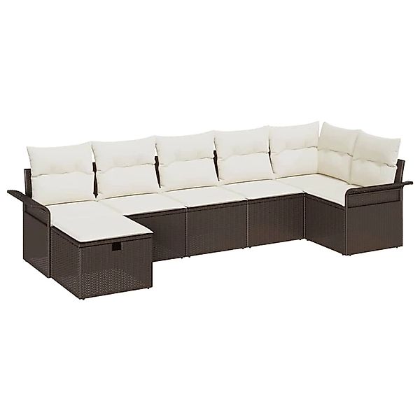 vidaXL Garten-Sofa-Set mit Kissen mit Speicher 7-Tlg Braun Poly Rattan 3360 günstig online kaufen