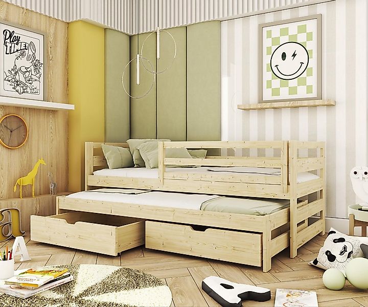 thematys Kinderbett mit Ausziehbett, in Weiß oder Natur mit Rausfallschutz günstig online kaufen