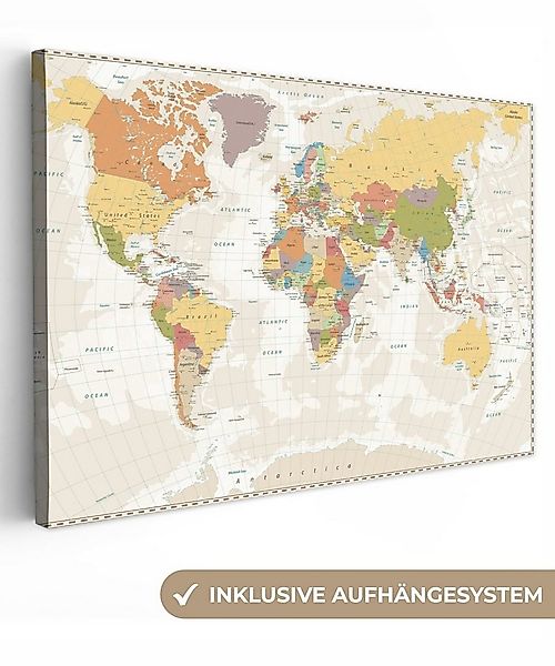 OneMillionCanvasses® Leinwandbild Weltkarte - Retro - Farben - Pädagogisch günstig online kaufen