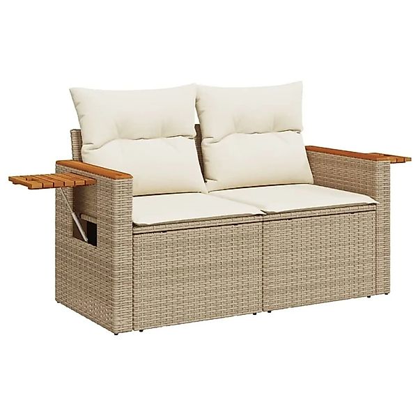 vidaXL Gartensofa mit Kissen 2-Sitzer Beige Poly Rattan 366083 günstig online kaufen