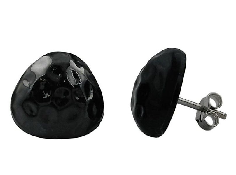 unbespielt Paar Ohrstecker Ohrringe schwarz gehämmert Kunststoff 14 mm, Mod günstig online kaufen