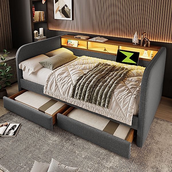 Flieks Polsterbett, LED Daybett Kinderbett 140x190cm günstig online kaufen
