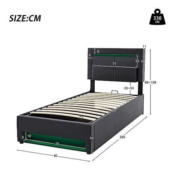 HAUSS SPOLE Polsterbett 90x200cm, mit USB-Anschluss, LED-Beleuchtung und St günstig online kaufen