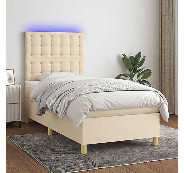 vidaXL Boxspringbett (90 x 190 cm, Knopfheftung Parallel, Creme), mit LED günstig online kaufen
