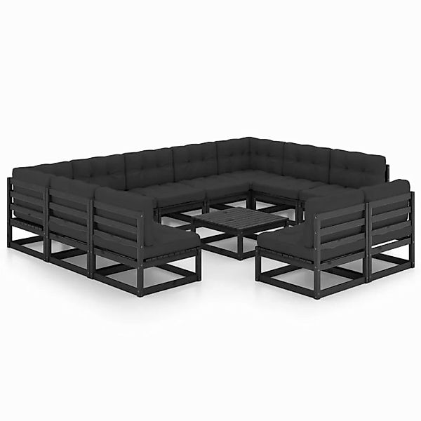 12-tlg. Garten-lounge-set Mit Kissen Schwarz Kiefer Massivholz günstig online kaufen