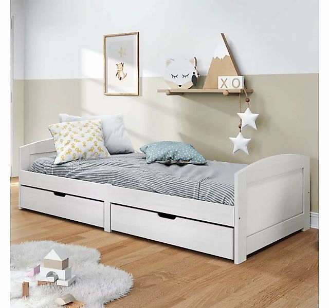 furnicato Bett Tagesbett mit 2 Schubladen IRUN Weiß 90x200cm Massivholz Kie günstig online kaufen