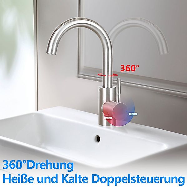 ZMH Waschtischarmatur Waschbecke Drehbar Hochdruck Edelstahl günstig online kaufen