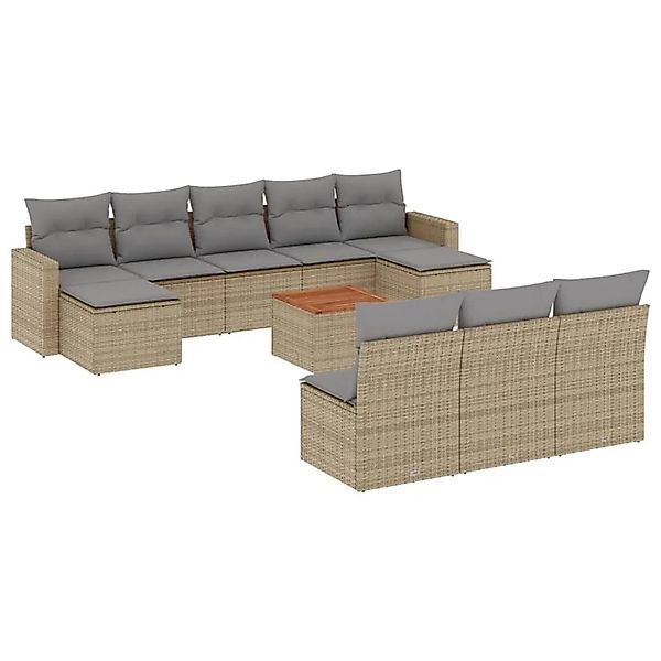 vidaXL 11-Tlg Garten-Sofagarnitur mit Kissen Beige Poly Rattan 3224330 günstig online kaufen