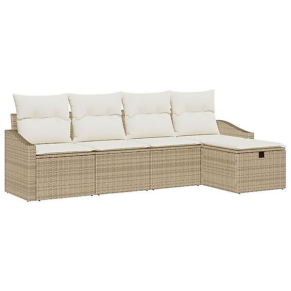 vidaXL Loungesofa 5-teiliges Garten Sofa Set mit Kissen Beige Poly Rattan, günstig online kaufen