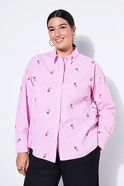 Studio Untold Hemdbluse Streifenhemd Oversize Shape Blüten-Stickmuster günstig online kaufen