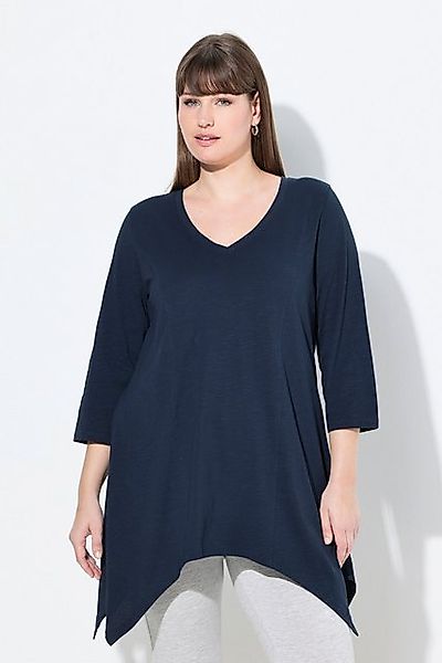 Ulla Popken T-Shirt Shirt Zipfelsaum V-Ausschnitt 3/4-Arm Biobaumwolle günstig online kaufen
