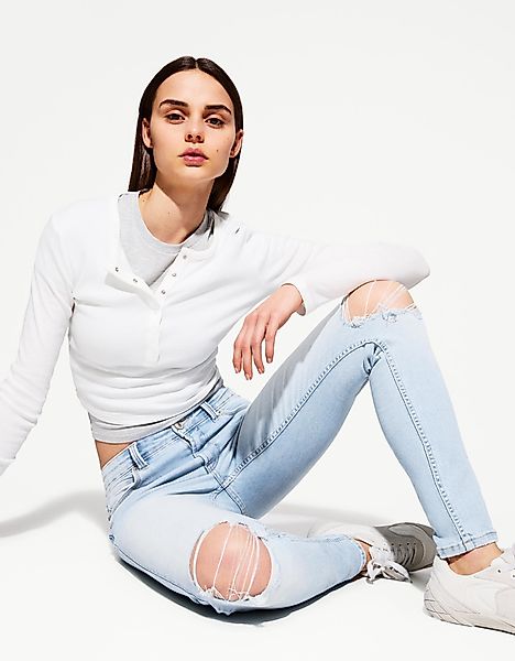 Bershka Skinny-Jeans Mit Tiefem Bund Damen 38 Hellblau günstig online kaufen