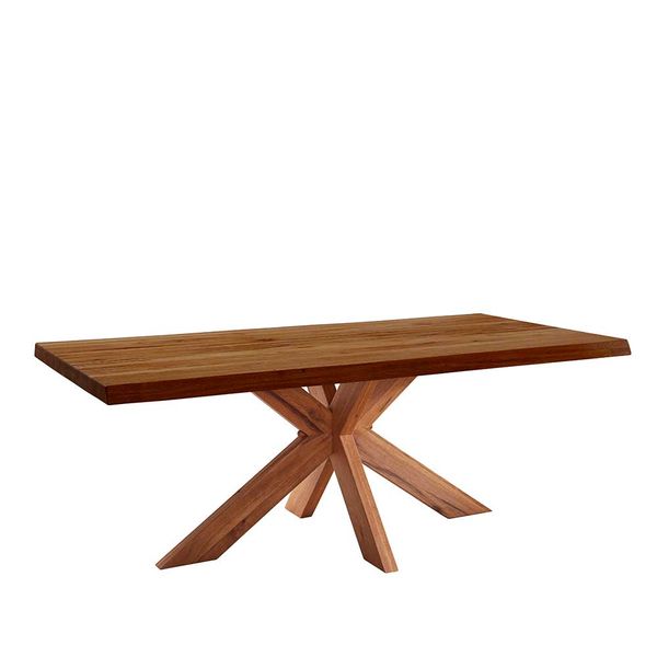 Esszimmertisch Zerreiche mit natürlicher Baumkante Spider Gestell günstig online kaufen