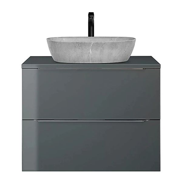 Waschtisch 80cm mit Aufsatz-Waschbecken, grau Hochglanz mit Eiche Nb., AMAR günstig online kaufen
