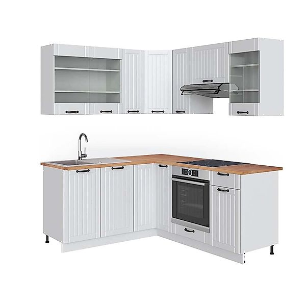 Vicco Fame-Line Eckküche Weiß Landhaus/Weiß 160 x 190 cm AP Eiche günstig online kaufen