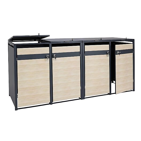 PROREGAL Mülltonnenbox 4er 117x264x80cm Anthrazit Buche-Holzoptik Hellbraun günstig online kaufen