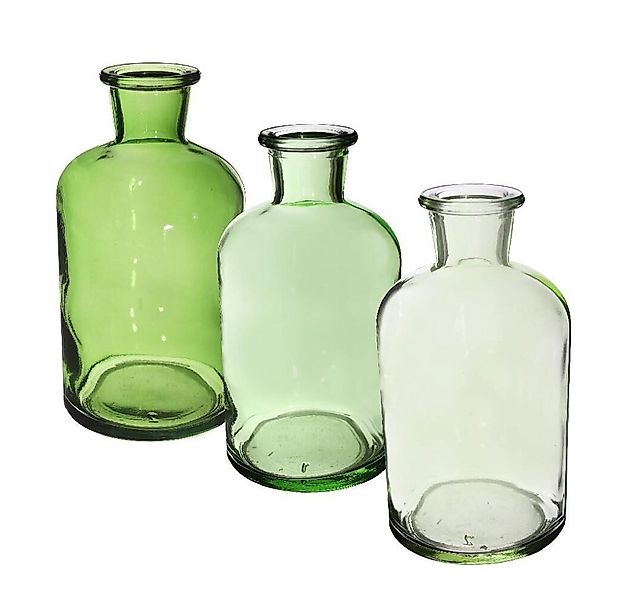 Annimuck Dekovase 3 x Flaschenvase Vase Glas H12 D7 cm grün mix (3 St) günstig online kaufen