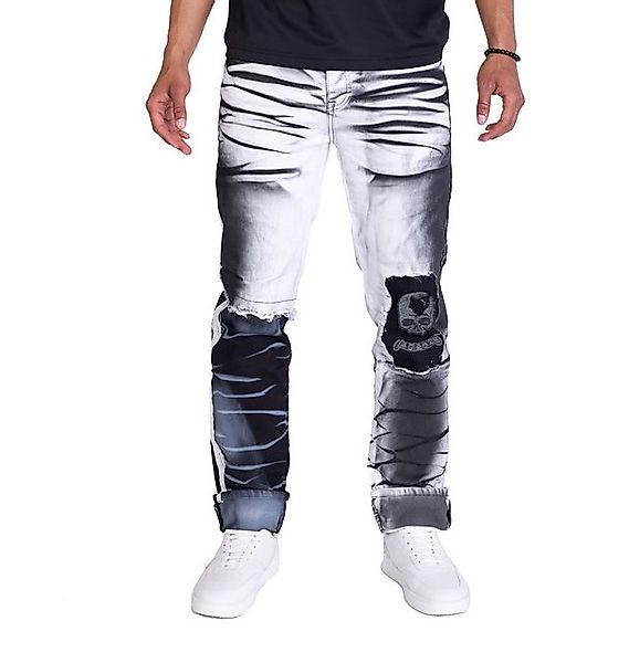 KINGZ Regular-fit-Jeans Batik Herren Jeans mit Totenkopf Weiß S günstig online kaufen