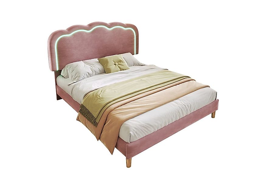 Flieks Polsterbett, LED Beleuchtung Doppelbett mit höhenverstellbarem Kopft günstig online kaufen