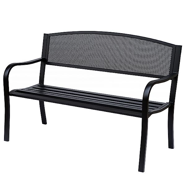 Outsunny Gartenbank 2-Sitzer Parkbank aus Stahl Schwarz B127 x T60 x H87cm, günstig online kaufen