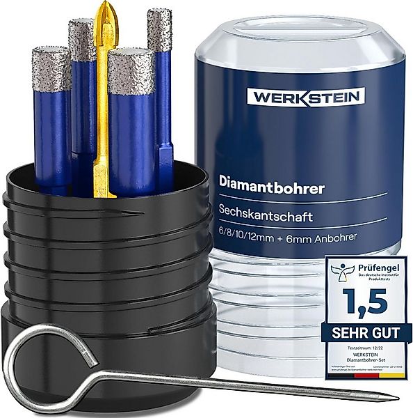Werkstein Fliesenbohrer Set - 6I8I10I12mm Glasbohrer & 6mm Karbid-Anbohrer, günstig online kaufen