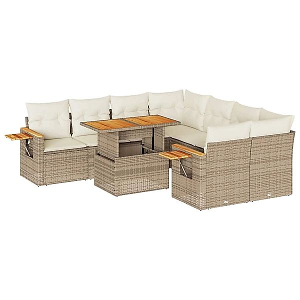 vidaXL 9-Tlg Garten-Sofagarnitur mit Kissen Beige Poly Rattan Akazie 332757 günstig online kaufen