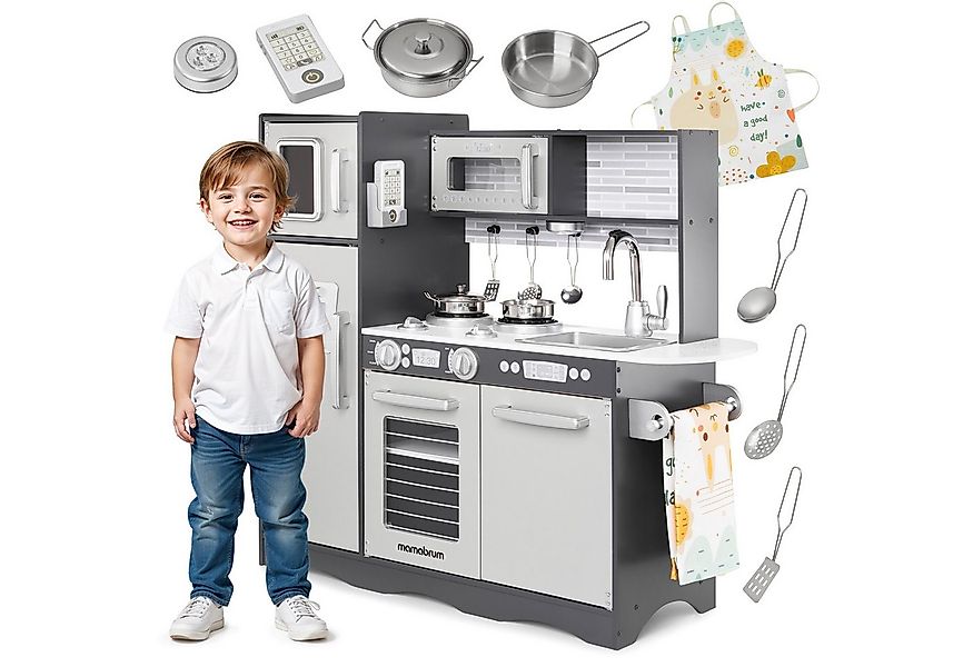 Mamabrum Kinder-Küchenset XXL-Holzküche mit LED-Beleuchtung, Schürze und Zu günstig online kaufen
