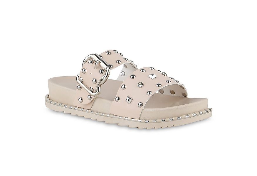 VAN HILL 841051 Pantolette Damen Pantoletten Sandalen Nieten Strass Schnall günstig online kaufen
