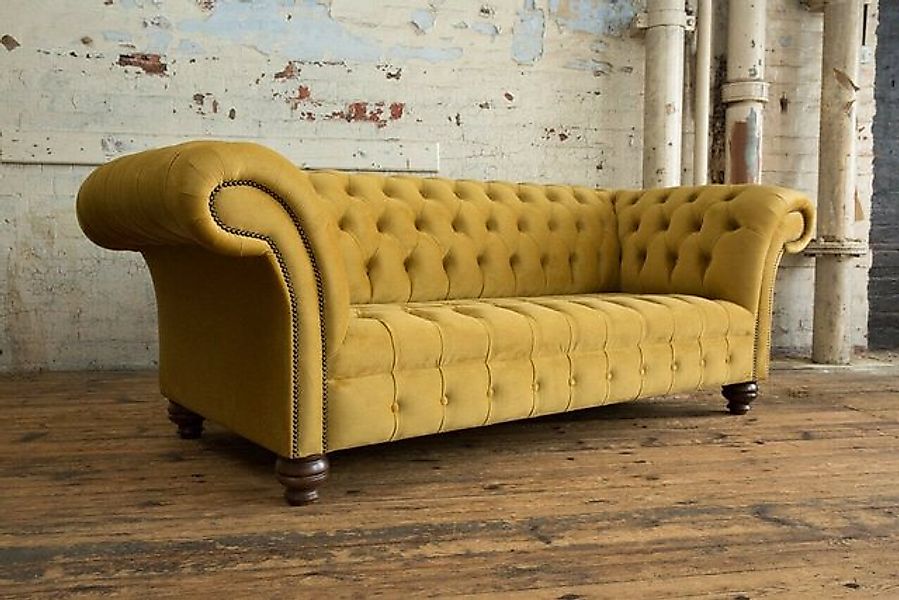 JVmoebel Chesterfield-Sofa Chesterfield Klassische Gelbe Textil Couch Sofa günstig online kaufen