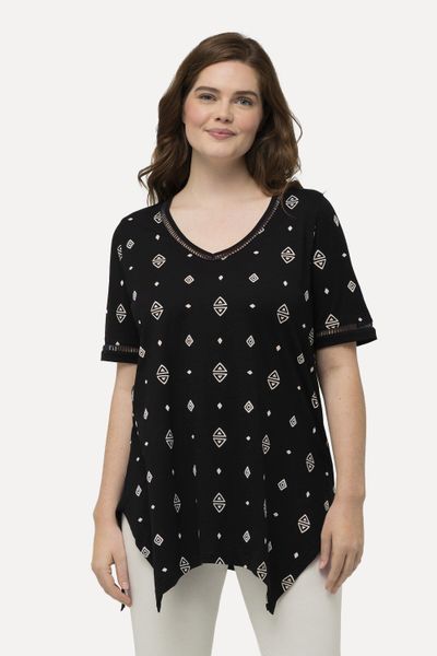 Ulla Popken Longshirt T-Shirt Rhomben V-Ausschnitt günstig online kaufen