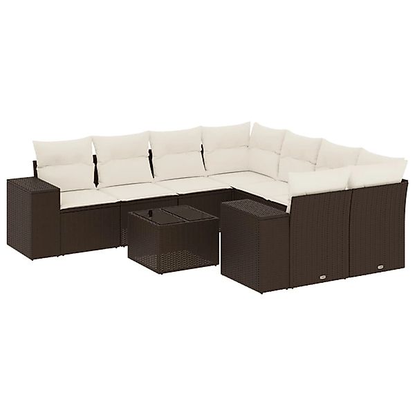vidaXL 9-Tlg Garten-Sofagarnitur mit Kissen Braun Poly Rattan 3254700 günstig online kaufen