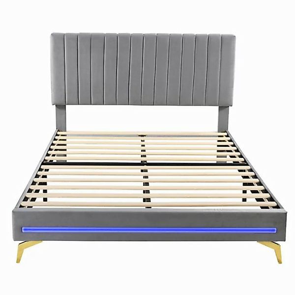 Ulife Polsterbett Doppelbett 140 x 200 cm mit LED-Leuchten, verstellbarem K günstig online kaufen