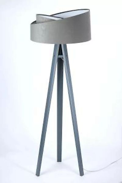 Stehlampe Grau Weiß Dreibein 145cm Wohnzimmer Holz günstig online kaufen
