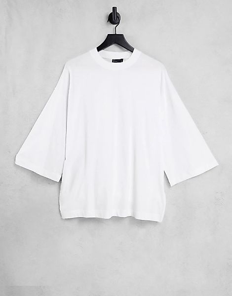 ASOS DESIGN – Langärmliges Oversize-Shirt in Weiß mit weiten Ärmeln günstig online kaufen