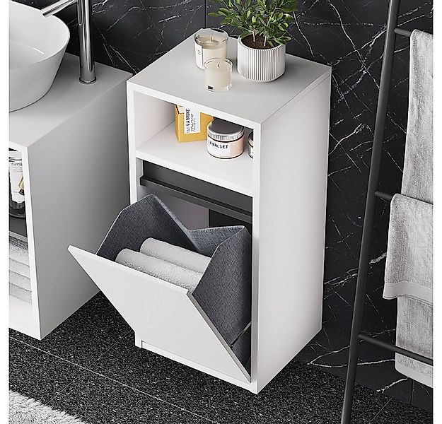 Vicco Wäscheschrank Viola, Weiß/Grau, 38 x 80 cm mit Wäschkorb günstig online kaufen