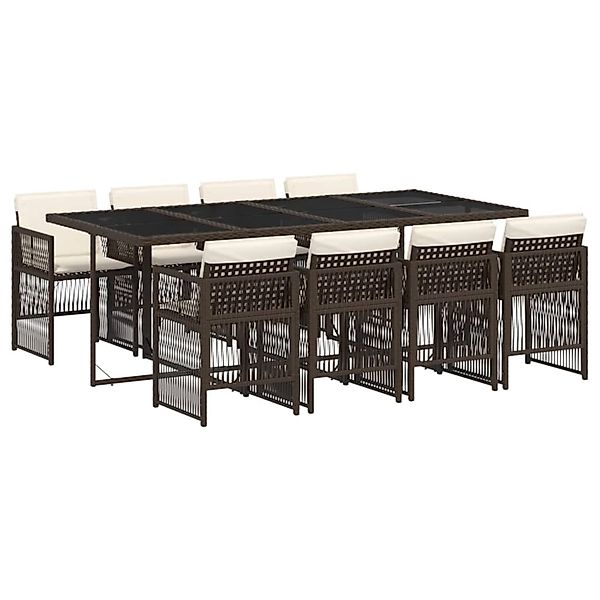 vidaXL 9-Tlg Garten-Essgruppe mit Kissen Braun Poly Rattan 3210921 günstig online kaufen