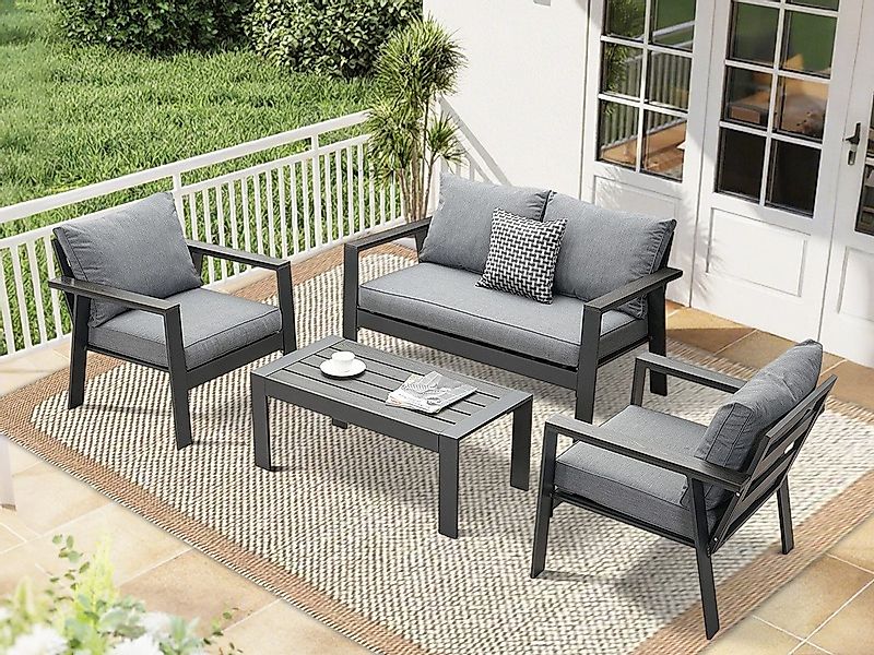MeXo Gartenlounge-Set Gartenmöbel Set 4 Personen Aluminium wetterfest Hochl günstig online kaufen