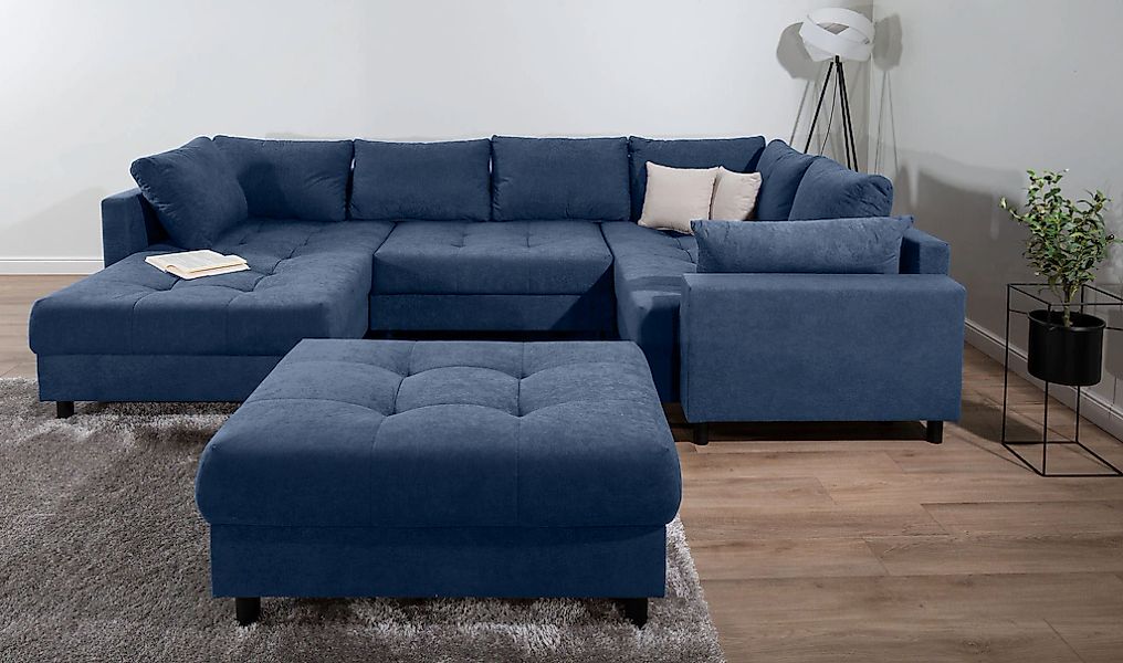 Home affaire Wohnlandschaft "Toni U-Form mit Armlehne", inkl. Hocker und Zi günstig online kaufen