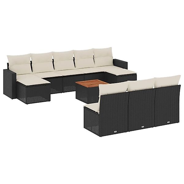 vidaXL 11-Tlg Garten-Sofagarnitur mit Kissen Schwarz Poly Rattan 3256658 günstig online kaufen