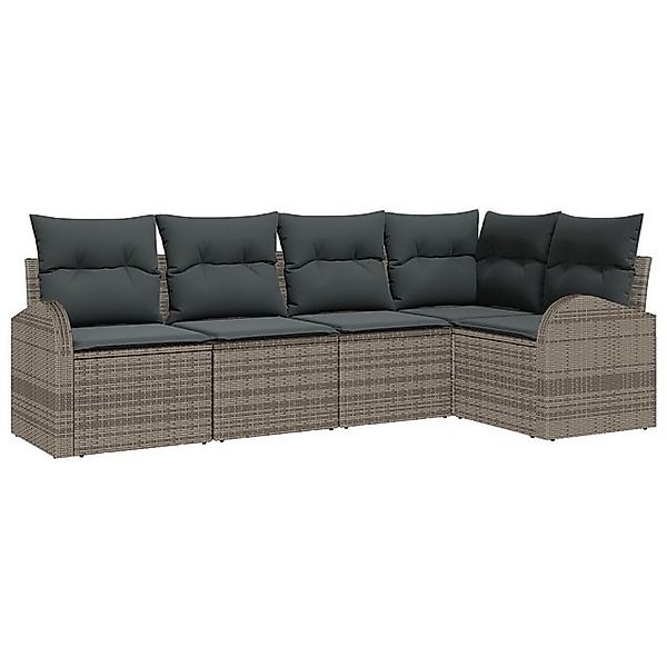 vidaXL Loungesofa 5-tlg. Garten-Sofagarnitur mit Kissen Grau Poly Rattan, 5 günstig online kaufen