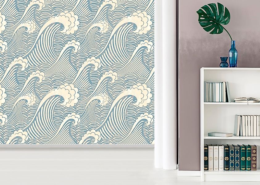 queence Vinyltapete »Bernadette«, bedruckt-Motiv-gemustert-Meer-Strand-natu günstig online kaufen