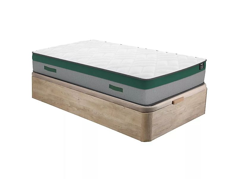 Komplett-Set - 90 x 190 cm - Bettkasten Holzfarben hell + Taschenfederkernm günstig online kaufen