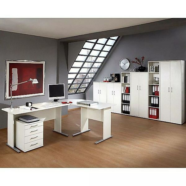 Büromöbel Set STETTIN-16 in weiß, Eckschreibtisch mit Container, 2 Aktenreg günstig online kaufen