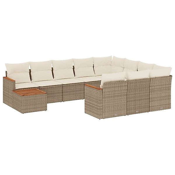 vidaXL 11-Tlg Garten-Sofagarnitur mit Kissen Beige Poly Rattan 3226366 günstig online kaufen