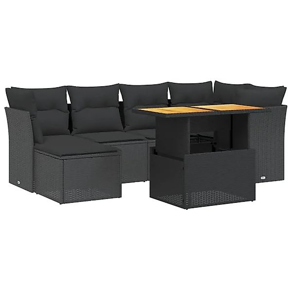 vidaXL 7-Tlg Garten-Sofagarnitur mit Kissen Schwarz Poly Rattan 3275477 günstig online kaufen