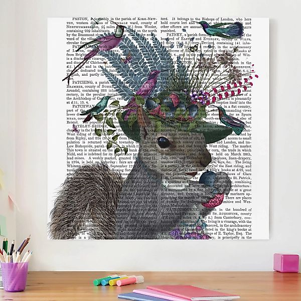 Leinwandbild Tiere - Quadrat Vogelfänger - Eichhörnchen mit Eicheln günstig online kaufen
